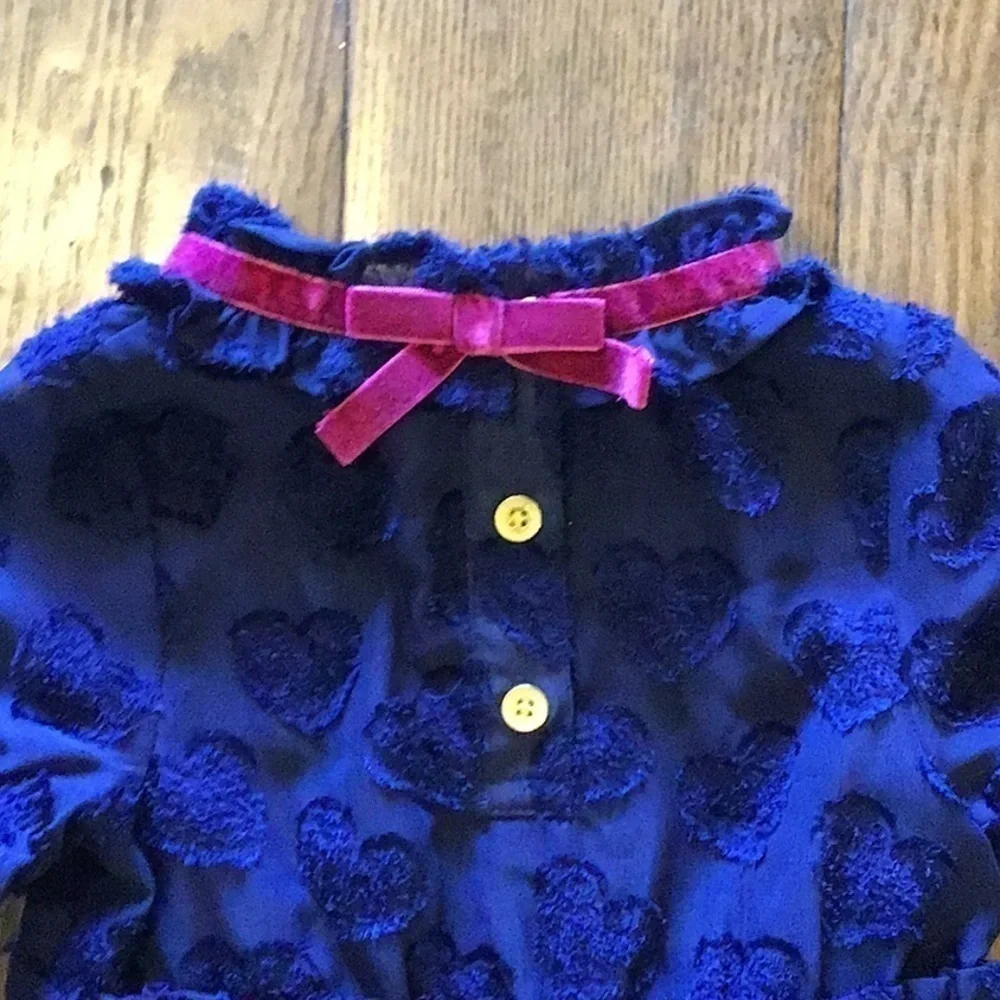 NWOT Girls Navy Blue Dress with Velvet Hearts